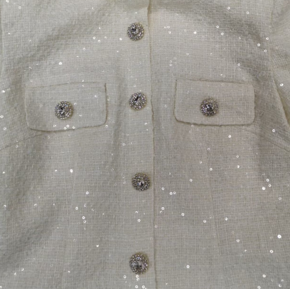 Self-Portrait Cream Boucle Sequin Collared Mini D… - image 8